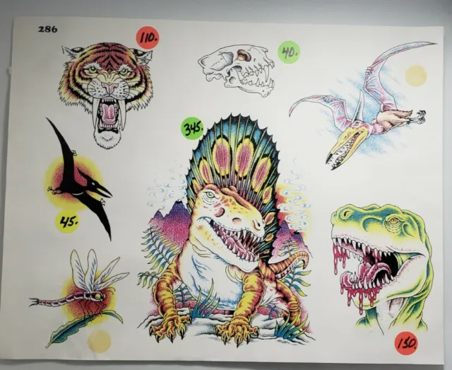 Hoja flash de arte para tatuajes de dinosaurios de colección