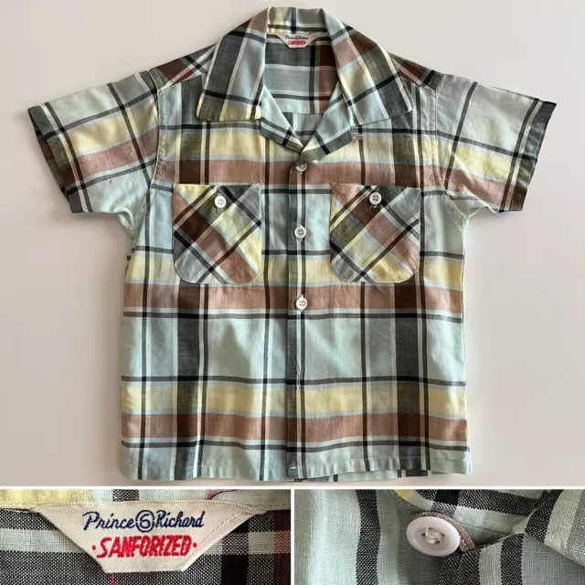 VTG 50s Sanforized PRINCE RICHARD Plaid Casual Shirt sz 6 Rockabilly Bowling