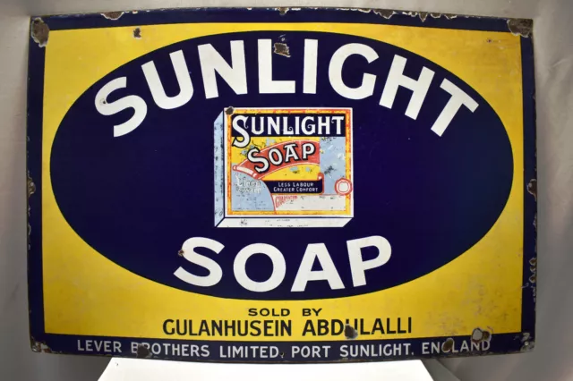 Vintage Sunlight Soap Sign Board Porcelain Enamel Advertising England Lever Bro