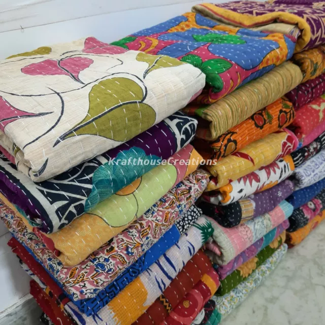 Wholesale Lot Of Indian Vintage Kantha Quilt Handmade Throw Reversible Blanket