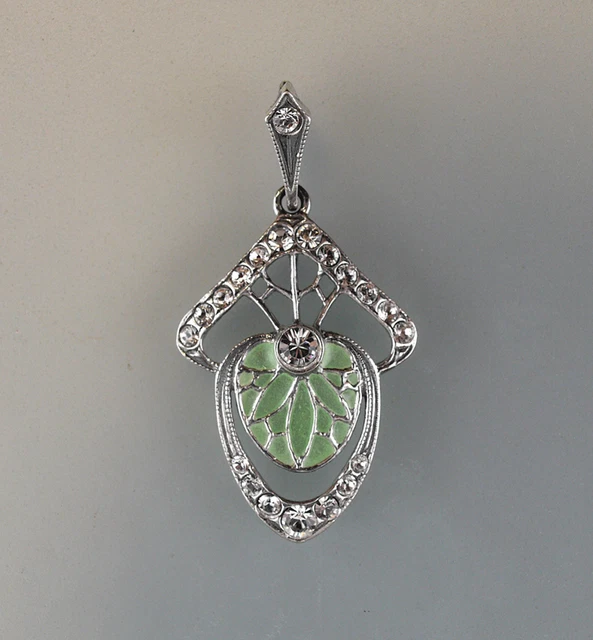 Grand Pendentif Artisanal Argent émaillé - Double Face - Motif Lune - Vintage