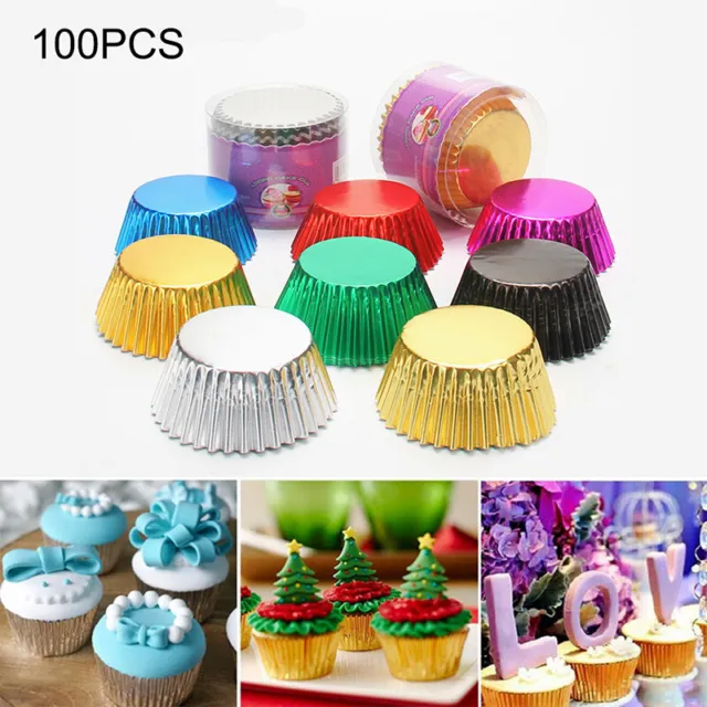 100PCS Cupcake Cases Foil Muffin Cake Bun Baking Cases High Quality 10 Colours