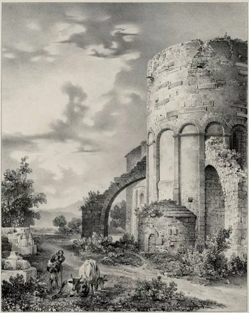 Pyrénées Abside de l'eglise d'Elne - Lithographie Turpin de Crissé XIXe