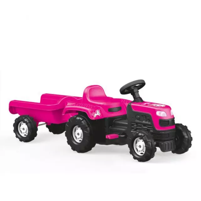 Dolu – Unicorn Tractor Pedal Operated & Trailer – Pink Pedal Powered kid Ride On
