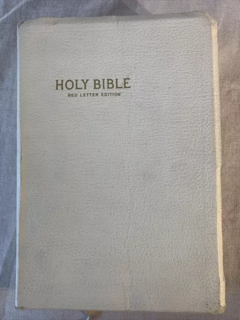 Vtg Holy Bible White Leatherette KJV Red Letter Edition World Publishing VGC+