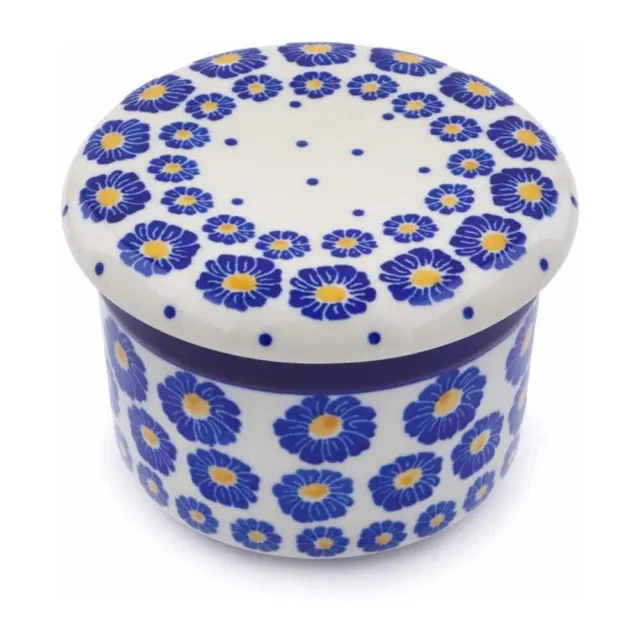 Polish Pottery French Butter Dish Ceramika Artystyczna Blue Zinnia
