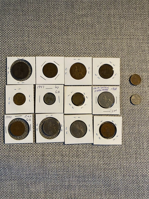 Great Britain  Lot 14 OLD British Coins WW1 Early  1900s Pennys 1910s -1970s