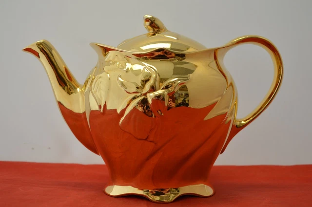 Vintage Royal Winton / Grimwades Golden Teapot, Creamer, & Sugar Bowl (England) 2