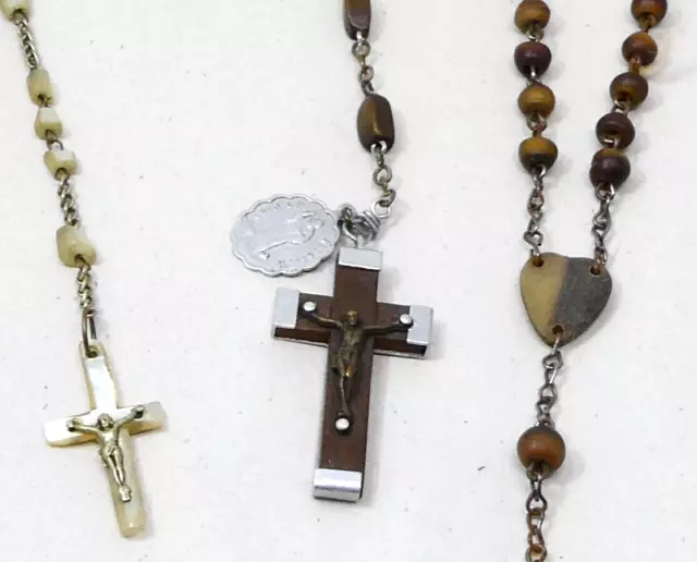 Vintage Rosary  Necklaces Lot of 3 incl. Lourdes Crucifix & Mother of Pearl