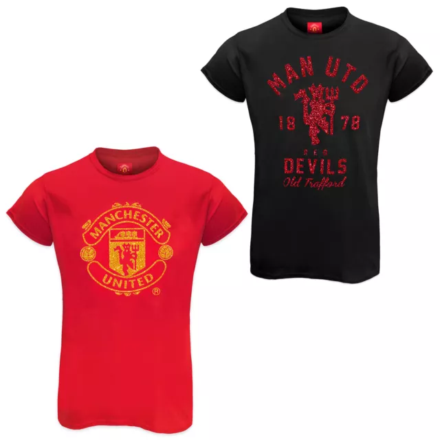 Manchester United FC - Damen T-Shirt mit Glitzer - Geschenk für Fußballfans