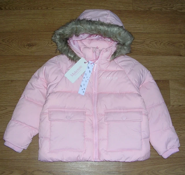 BN MCKENZIE Girls Pink Hooded Puffer Jacket Winter Coat Age 2-3 98cm NEW RRP £35