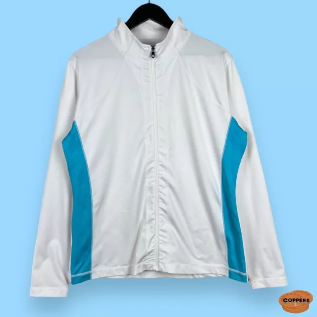 FootJoy Womens Long Sleeve Full Zip Stretch Jacket Size 14 White Blue White Golf