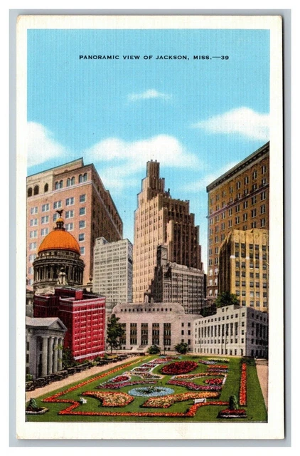Jackson, MS Mississippi, Panoramic View, Vintage Linen Postcard