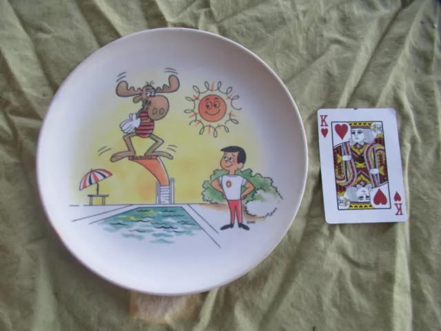 Rocky Bullwinkle Diving Cheerios VTG 1960s Kids Melmac 8" Dinner Plate.