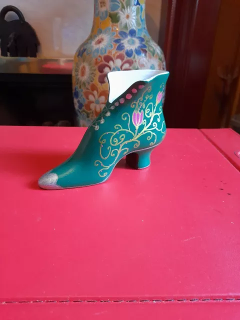 Vintage Victorian Style Ceramic Shoe Boot, Hand Painted. Christmas Gift.