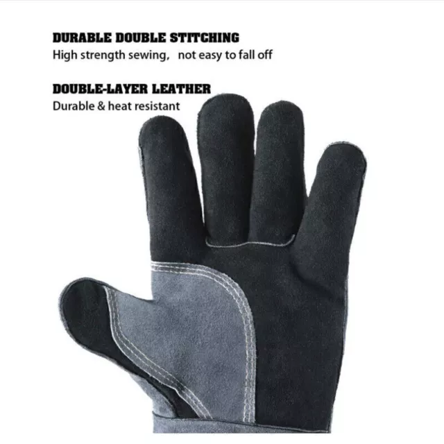 For Oven Fireplace Furnace 932℉ Leather Welding Gloves Fire Resistant 1 Pair 2