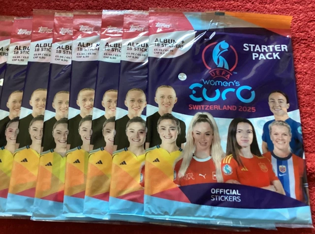 Topps Women's Euro 2025 Display – 50 Origineel Verpakte Stickerzakjes – Officiële EK Vrouwenstickers Uit Zwitserland – 308 Stickers, 16 Landen – Ideaal Om Te Verzamelen En Ruilen