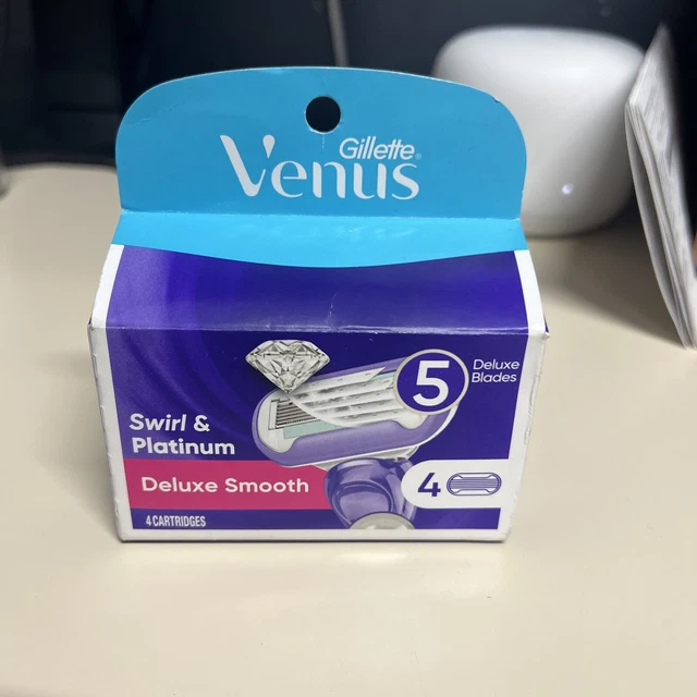 Recarga de 4 cartuchos de hoja de afeitar suave Gillette Venus Swirl & Platinum de lujo