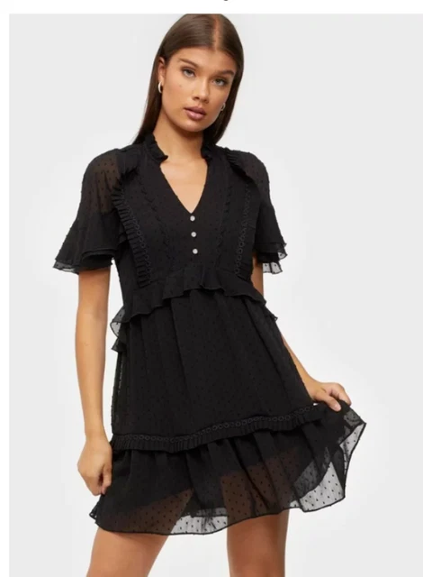 River Island Womens Dobby Mini Tea Dress Black Size 10 rrp £48