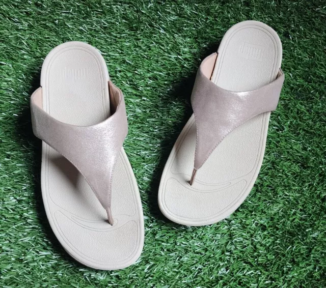 Fitflop Shimmer Rose Nude Lulu Glitzy Flip Flops Thong Sandals US Women's Size 9