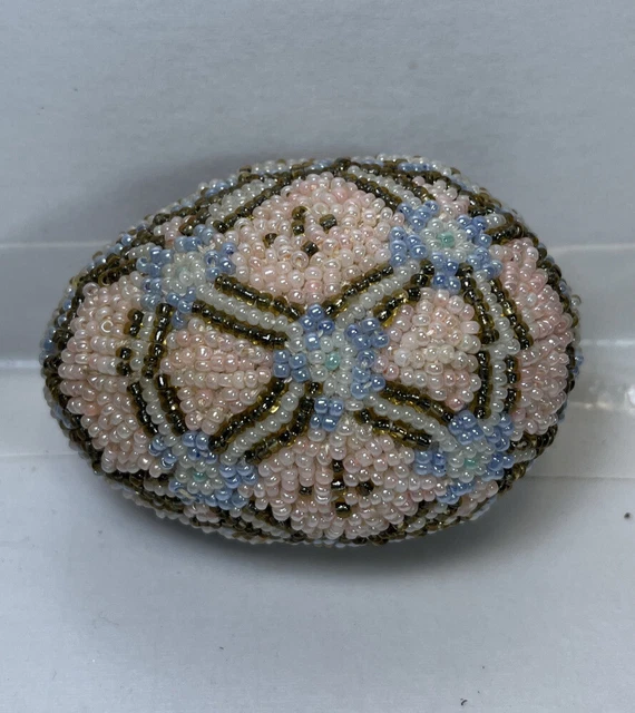 Vintage Intricate Glass Beadwork Pink & Blue Easter Egg. Victorian Style