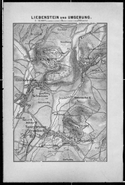 LIEBENSTEIN und Umgebung, alte Landkarte, gedruckt ca. 1910
