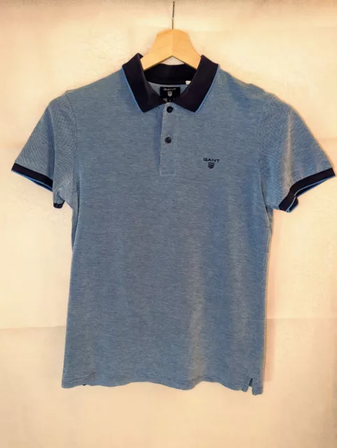 Gant Pique Blue Polo Shirt Size Small Short Sleeve Collared Logo Mens