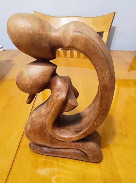 Wood 6.5" Carved Man & Woman Kissing Art Sculpture Figurine