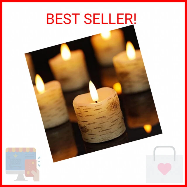 Homemory Flameless Votive Candles with Timer, 2" x 2" Birch Bark Real Wax, 400+H