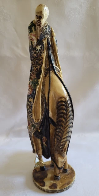 Hand Carved Laoz (Master, Philosopher) on a Horse Fujian Province 13.25 in. High