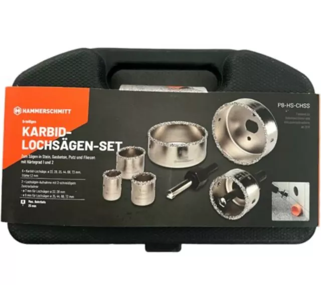 Hammerschmitt Karbid Lochsägen-Set, 9-t|g. für Stein, Gasbeton, Putz, Fliesen