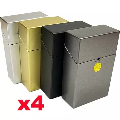 4 x Plastic Cigarette Case Holder Packet Metallic Fits 20 Cigarettes