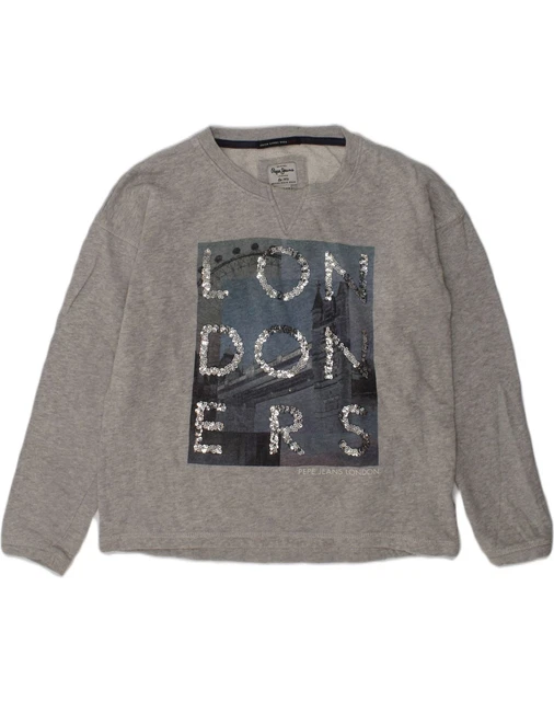 PEPE JEANS FELPA Grafica Ragazza Maglione 9 10 Anni Grigio Cotone
