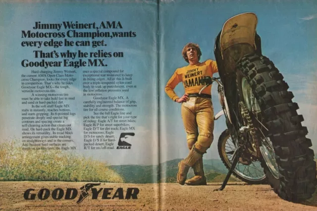 1975 Jimmy Weinert Motocross Champion / Goodyear - 2-Page Vintage Motorcycle Ad