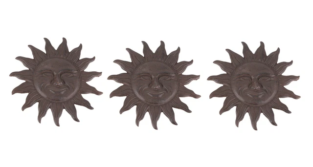 Set of 3 Cast Iron Sun Face Stepping Stones Lawn Garden Decorative Yard Path Art