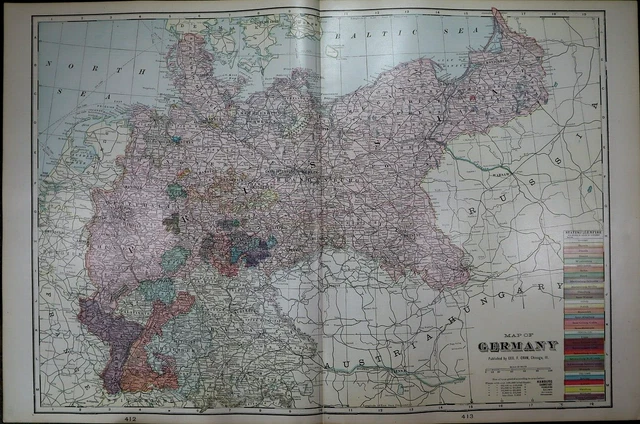 Old (Lg14x22) 1904 Cram's Atlas Map ~ GERMANY ~ Free S&H ~Inv#310 2
