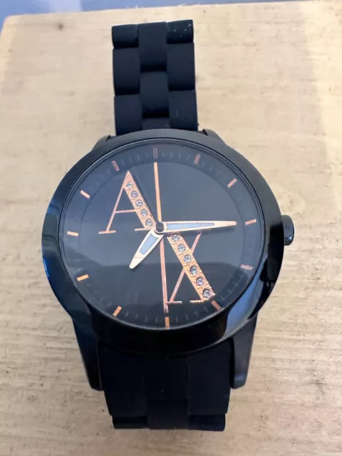 Armani Exchange Watch AX 5074 Solid Stainless Steel Black & Rose Gold w/ Crystal