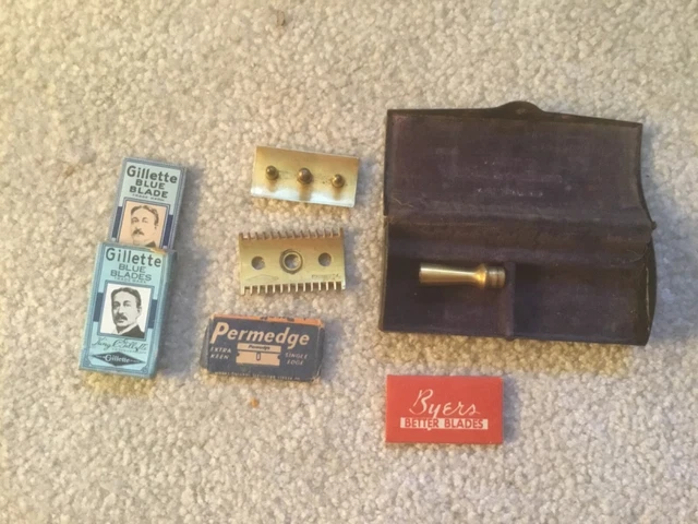Vintage Gillette Gold Tone Double Edge Razor w Blade in Metal Case