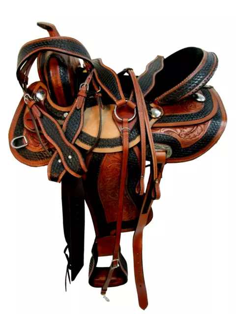 STG Western Horse Leather Saddle Floral Tooled Barrel Racing 10" to 18"