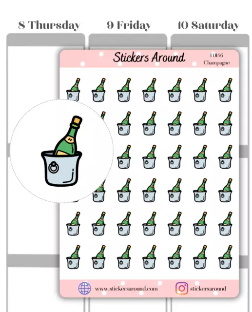 Champagne Icon Planner Stickers, Celebration Sticker, Calendar & Bullet Journal