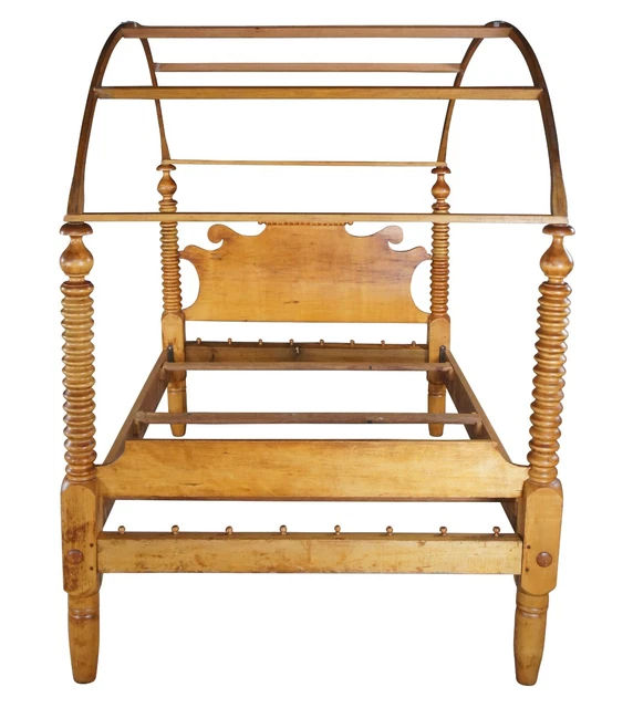 Antique Early American Colonial Maple Jenny Lind Spool 4 Poster Full Canopy Bed
