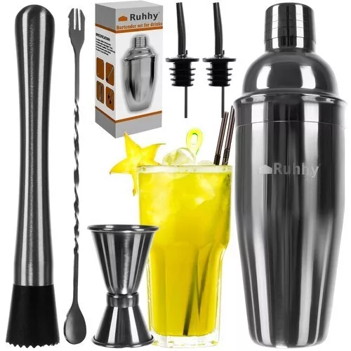 Set da Cocktail Con Shaker Kit Barman Inox Professionale Preparazione Bevande