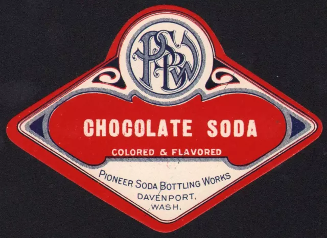 Vintage soda pop bottle label PSBW CHOCOLATE SODA Pioneer Davenport Washington 2