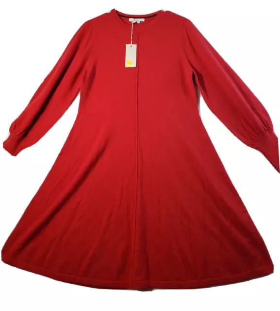 Boden Sweater Dress Womens Size 8 Red Knit Viscose Blend Long Sleeve Crew Neck