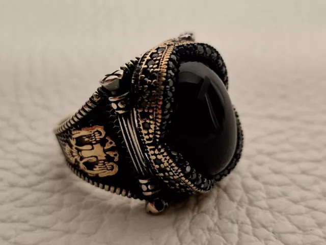 925 Silber Ring Black Onyx Stein Günüş Yüzük Oniks Taşlı Selçuklu Kartalı