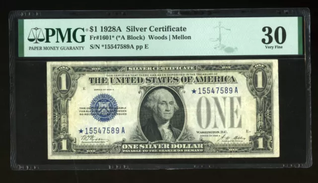 DBR 1928-A $1 Silver Funnyback STAR Fr. 1601* PMG 30 Serial *15547589A