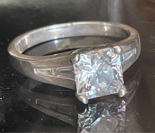 925 Sterling Silver And Diamonique Cz Engagement Ring Size 8