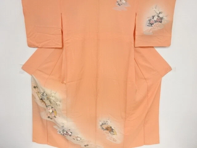 41656# Japanese Kimono / Antique Hitoe Kimono / Floral Plants & Kicho Patter