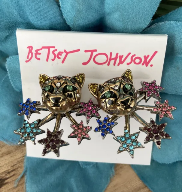 Betsey Johnson Earrings Heavenly Creatures Leopard Stars Rhinestones Bling NWT