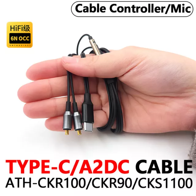 HiFi Occ A2DC Earphone Cable for Audio Technica ATH-CKR100 CKS1100is Mic Control